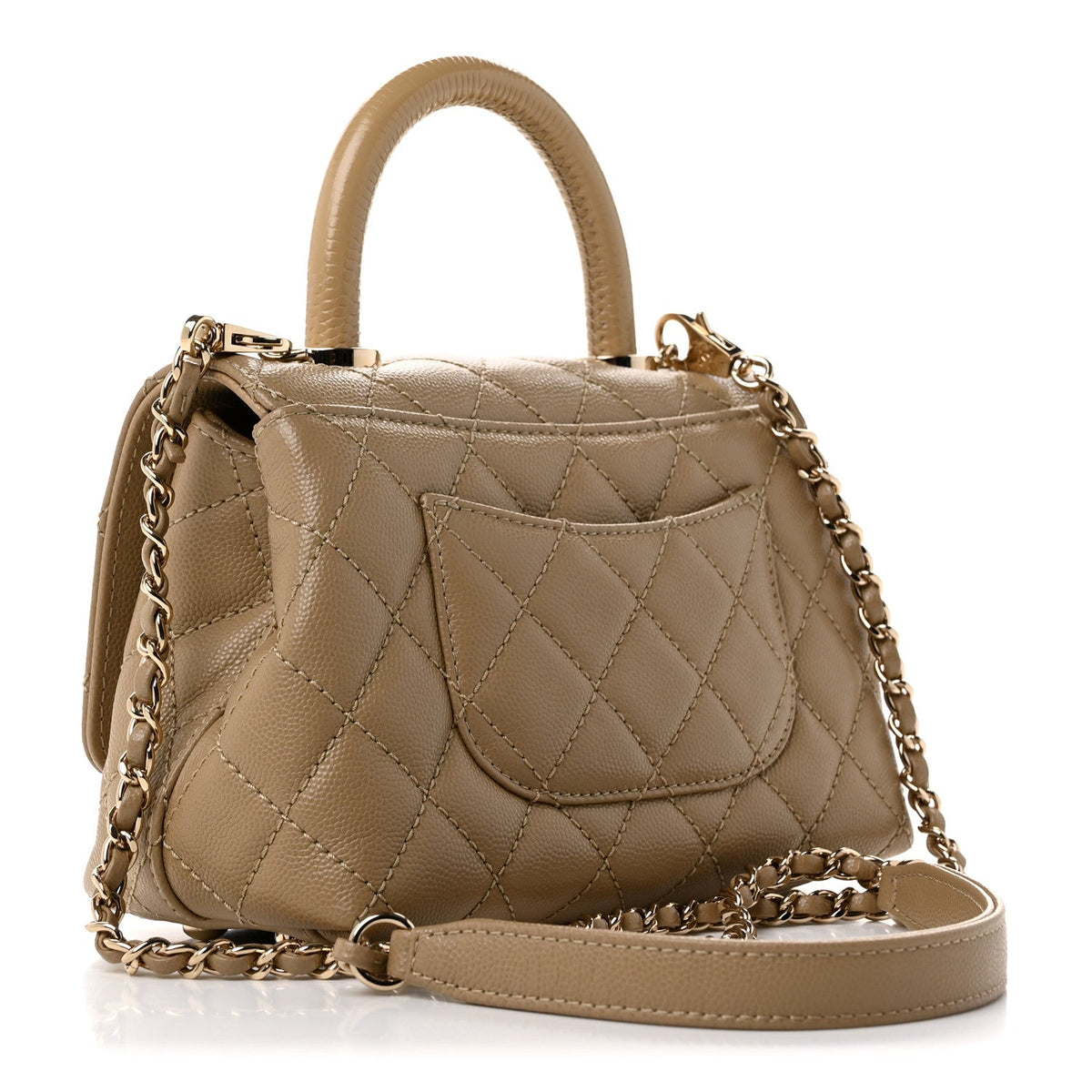 Caviar Lizard Embossed Quilted Extra Mini Coco Handle Flap Dark Beige