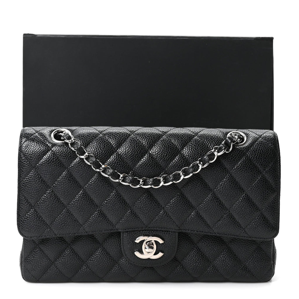 Caviar Quilted Medium Double Flap Black