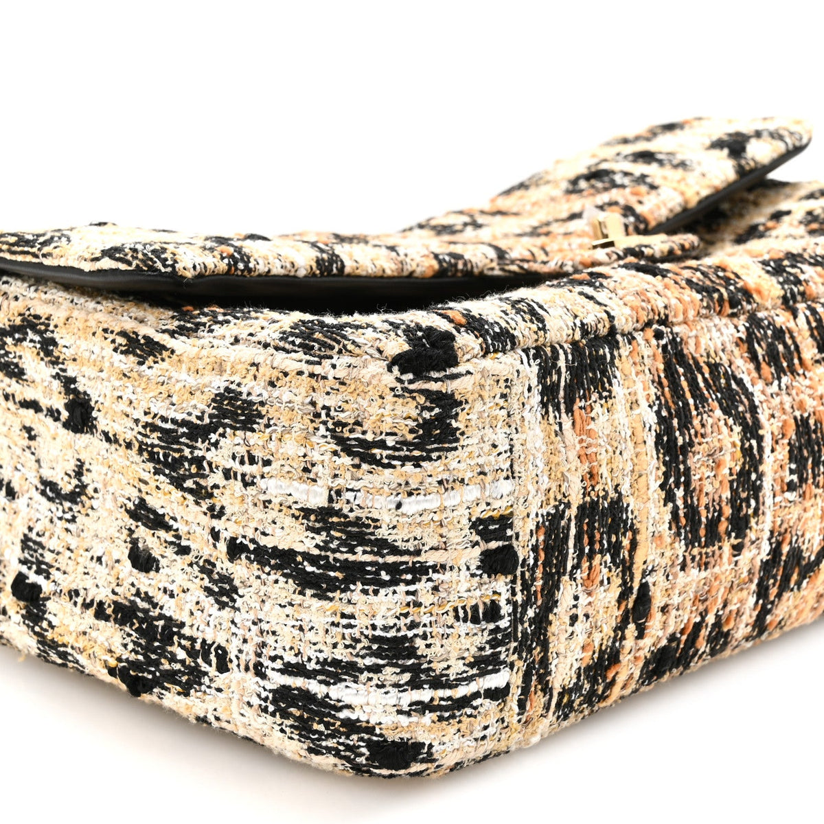 Tweed Mixed Fibers Leopard Print Small Souplissimo Maxi Flap Brown Black White