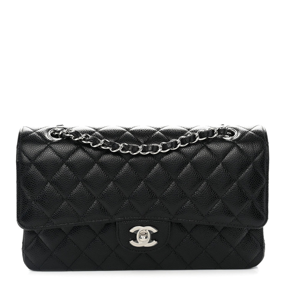 Caviar Quilted Medium Double Flap Black