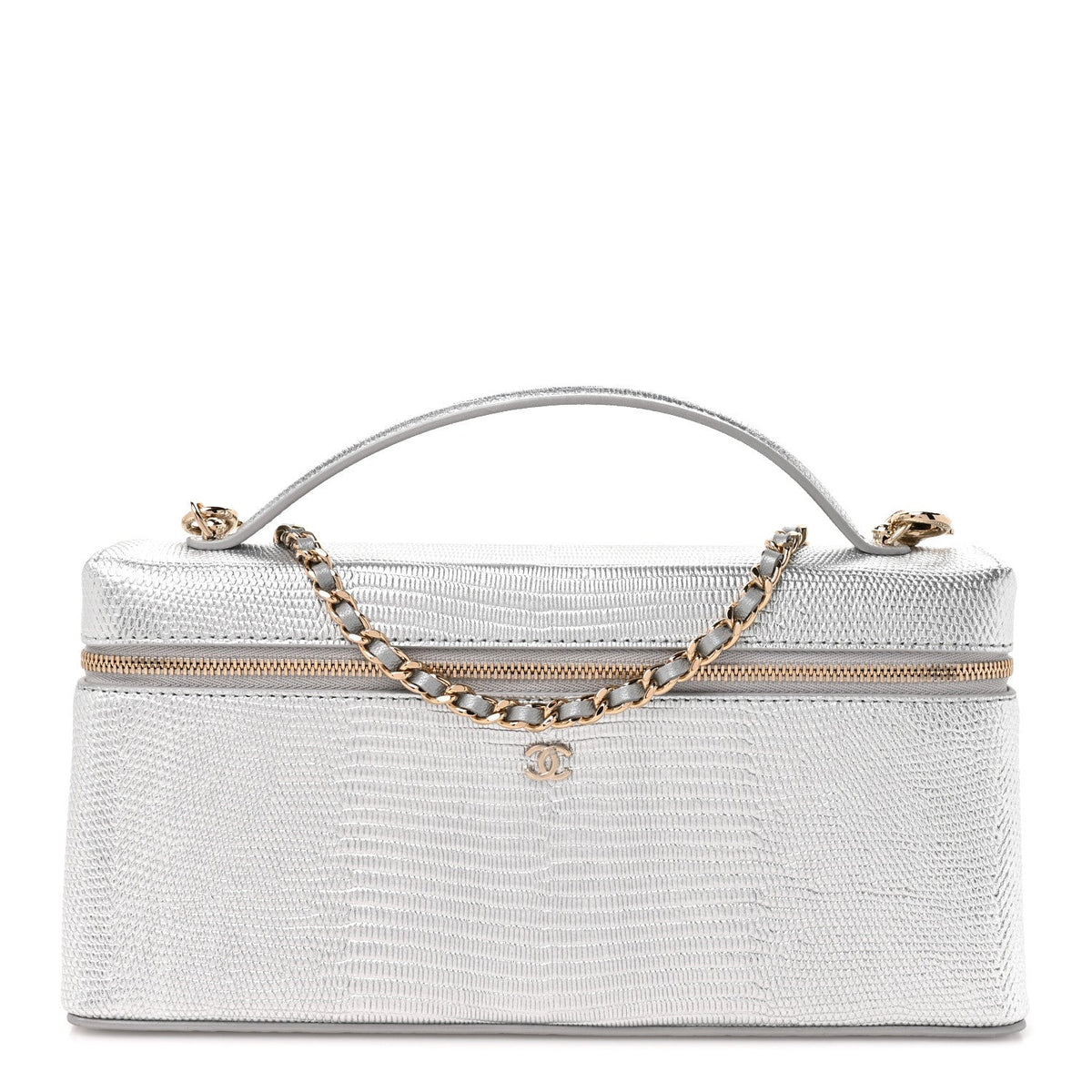 Lizard Embossed Calfskin Exoticoco Long Vanity With Chain Silvery