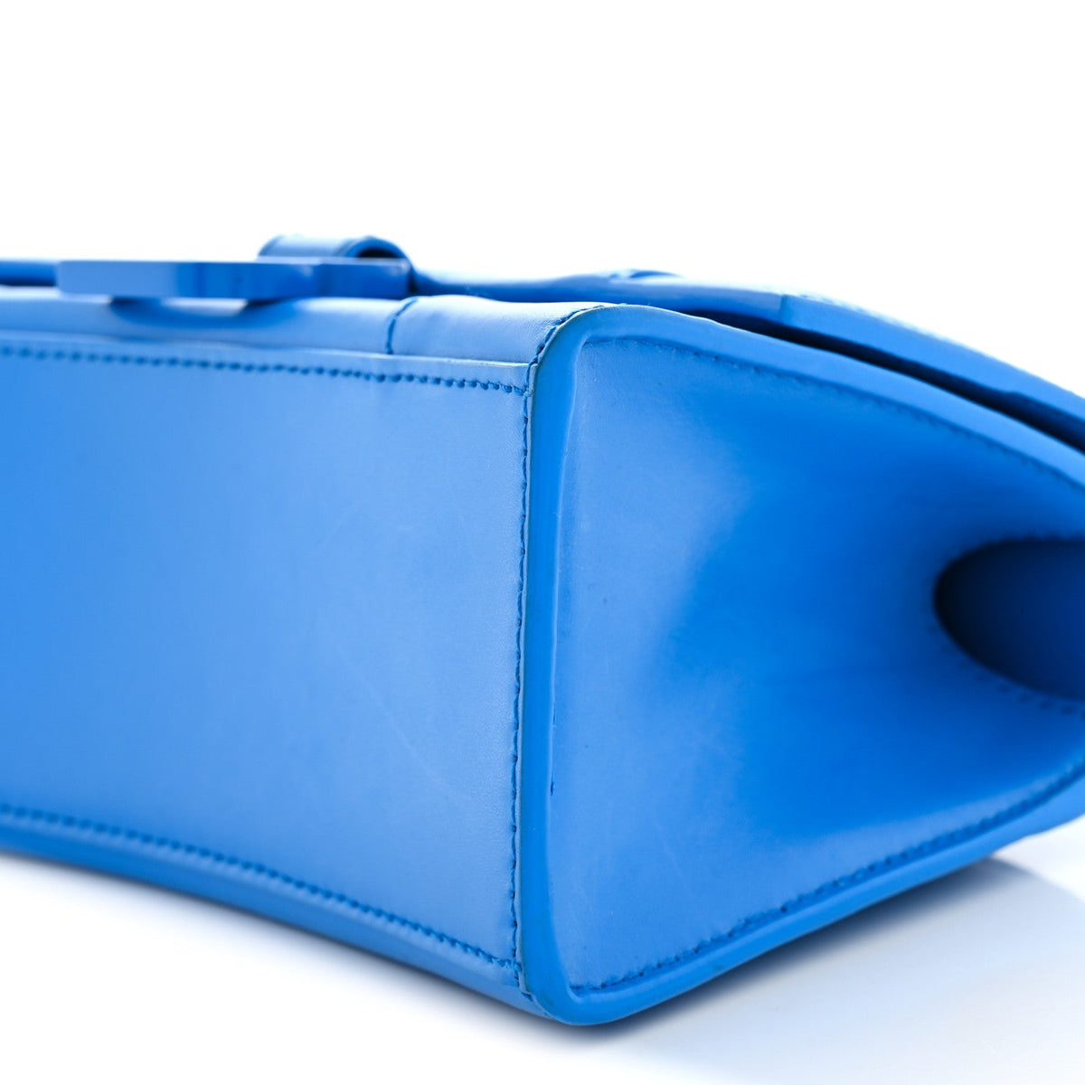 Shiny Box Calfskin Tonal B Hourglass Top Handle Bag XS Screen Blue
