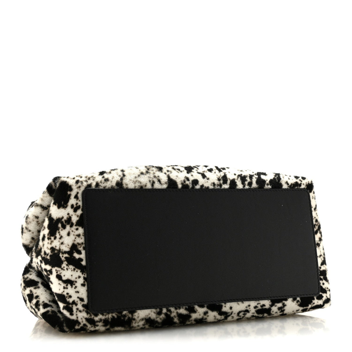 Lambskin Pony Hair Printed Clutch With Chain Black White