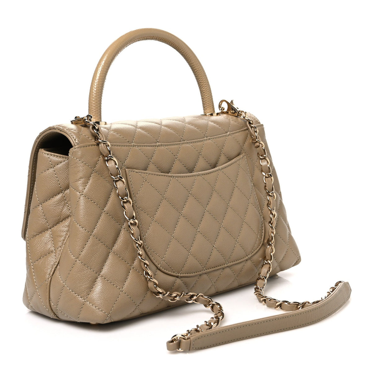 Caviar Lizard Embossed Quilted Small Coco Handle Flap Dark Beige