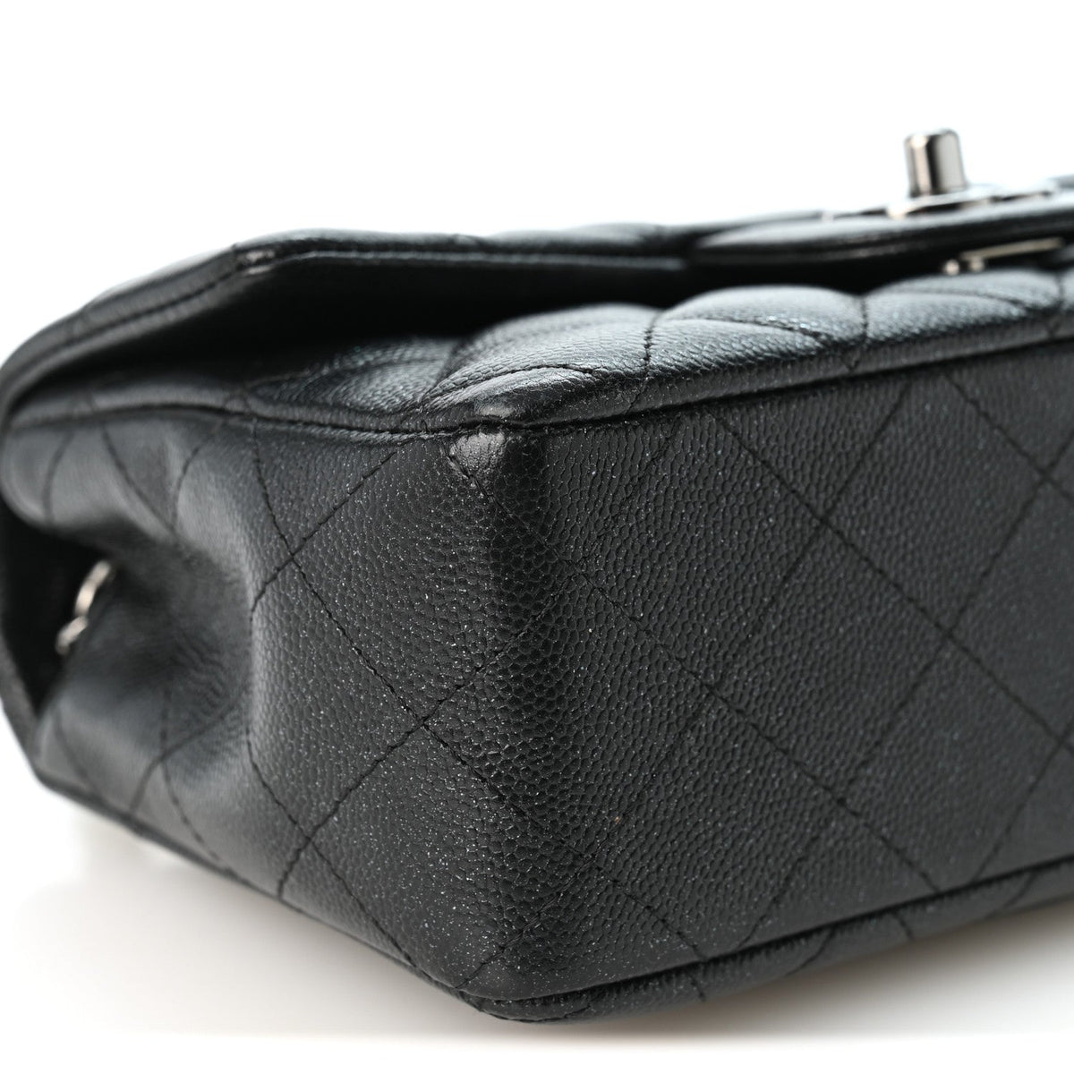 Iridescent Caviar Quilted Mini Rectangular Flap Black