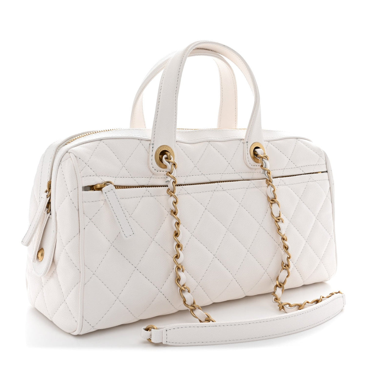 Caviar Quilted Large Bowling Bag White