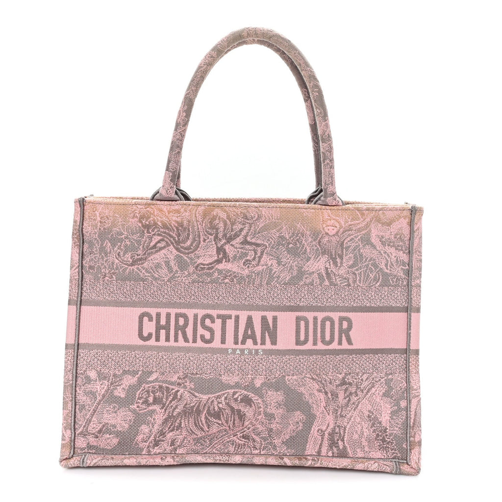 Canvas Embroidered Medium Dioriviera Toile De Jouy Book Tote Pink Grey