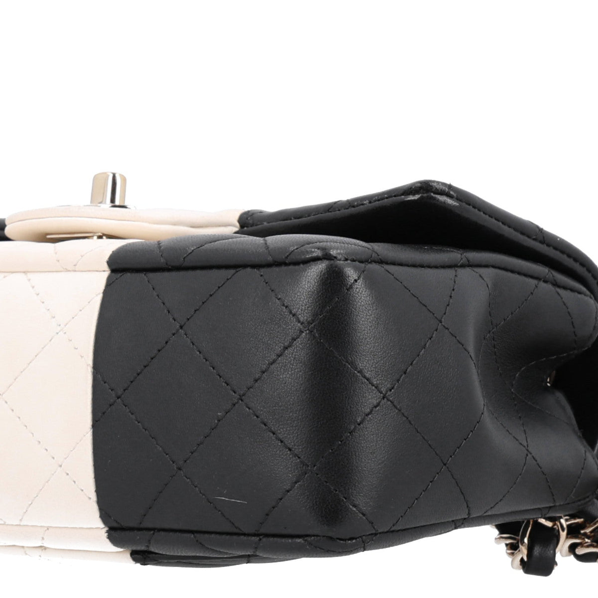 Lambskin Quilted Mini Rectangular Flap Black White