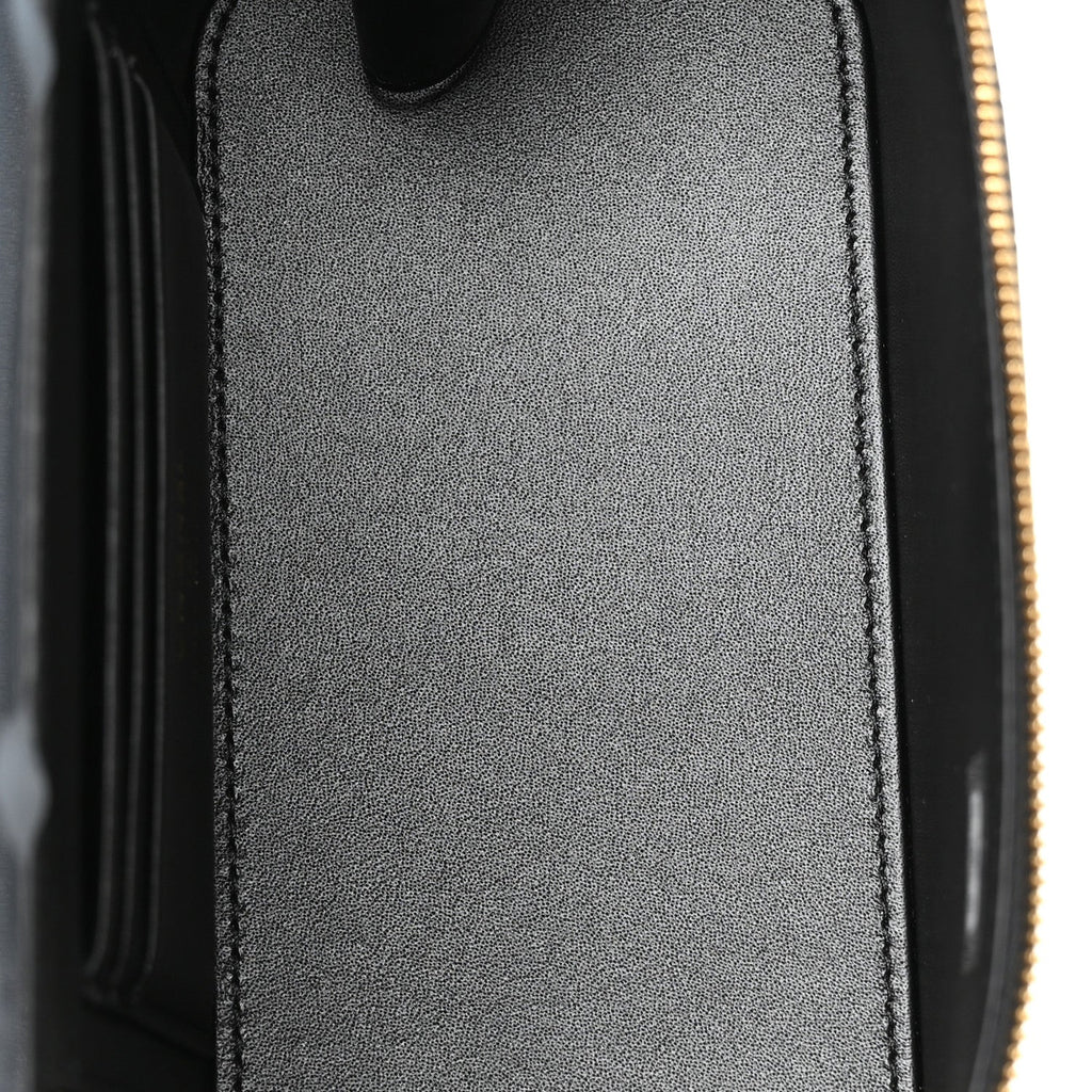 Calfskin Crocodile Embossed Crococo Small Top Handle Vanity Case With Chain Black