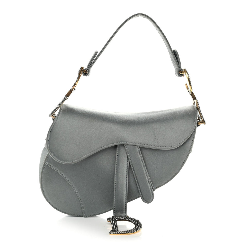 Satin Crystal Mini Saddle Bag Blue Gray