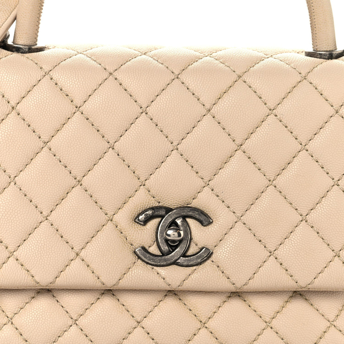 Caviar Quilted Small Coco Handle Flap Light Beige