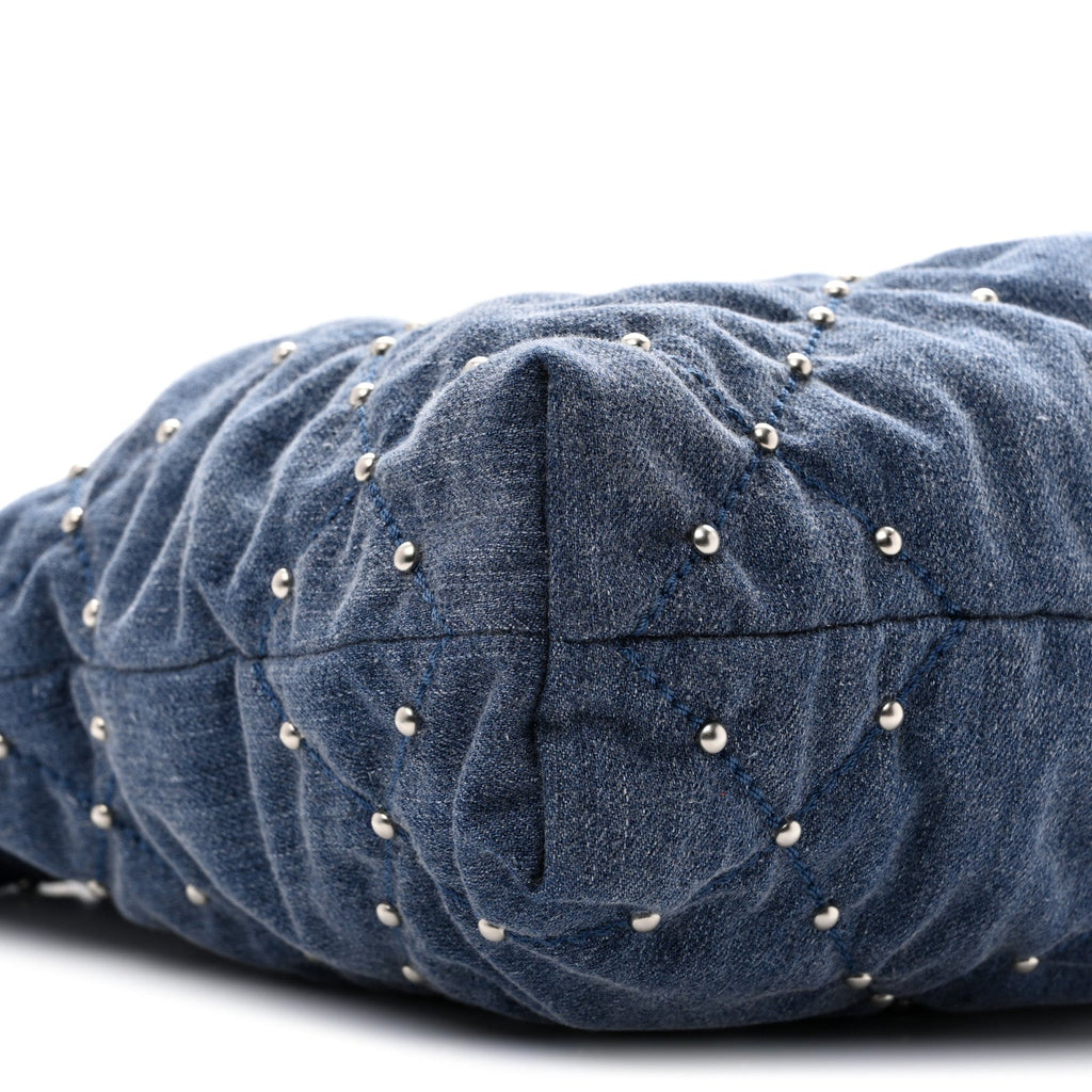 Washed Denim Quilted Studded Small Chanel 22 Blue