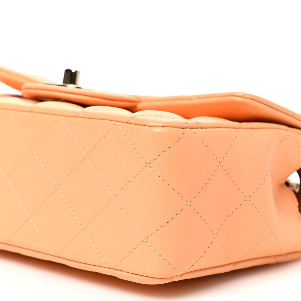 Lambskin Quilted Mini Rectangular Flap Light Orange