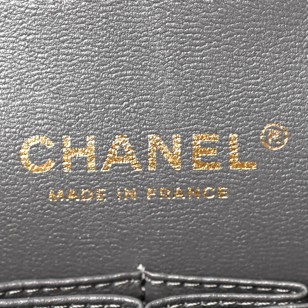 Caviar Quilted Medium Double Flap Dark Grey