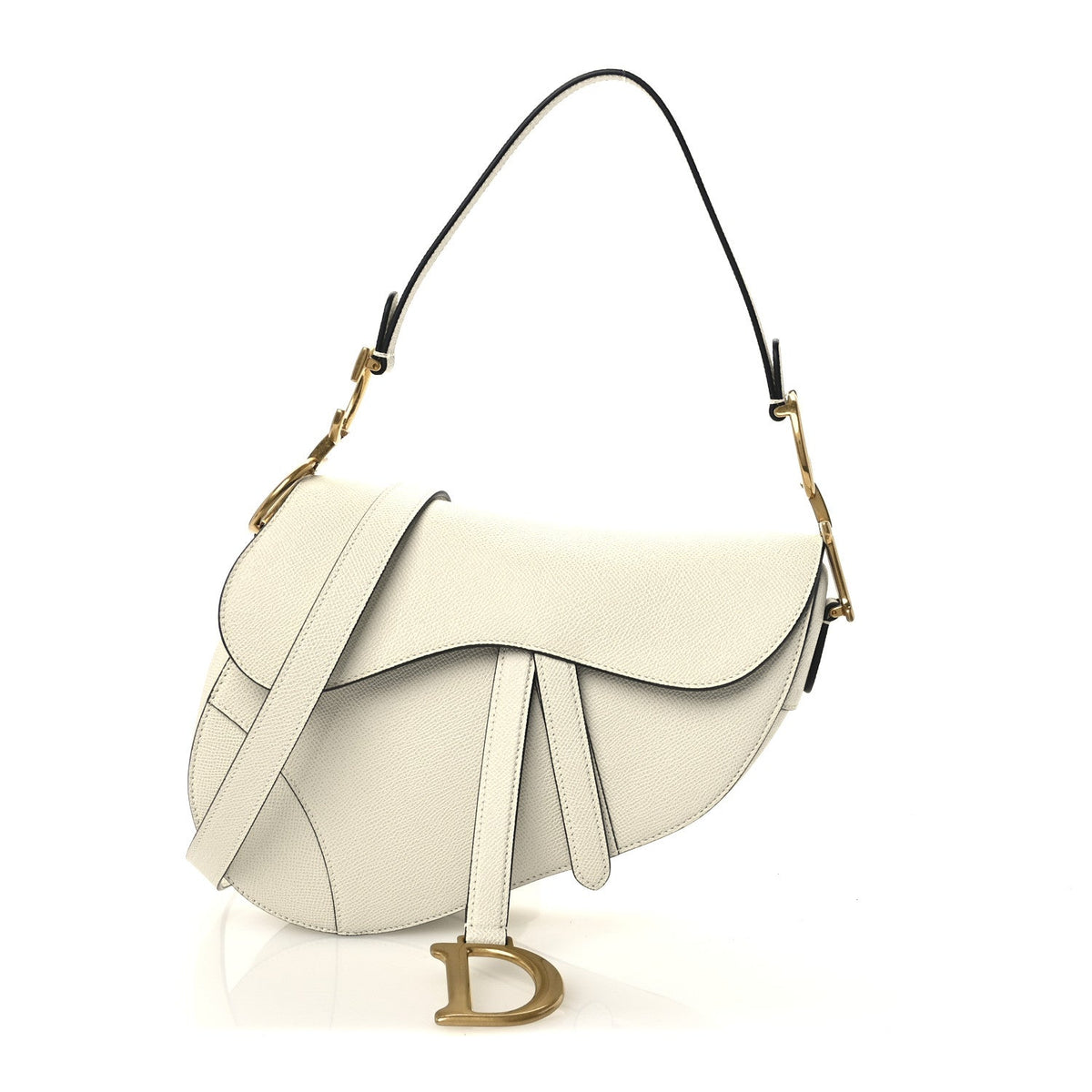 Grained Calfskin Saddle Bag With Strap Latte