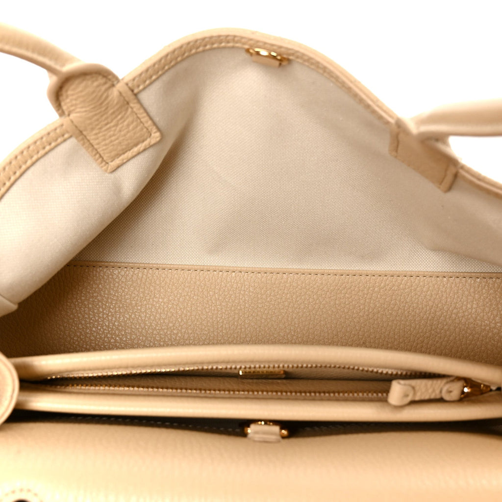 Grained Calfskin Stitched Urban Essentials Small Shopping Bag Beige