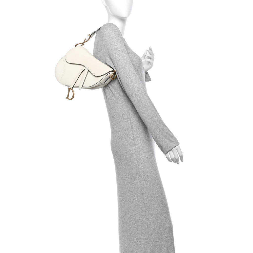 Grained Calfskin Saddle Bag White