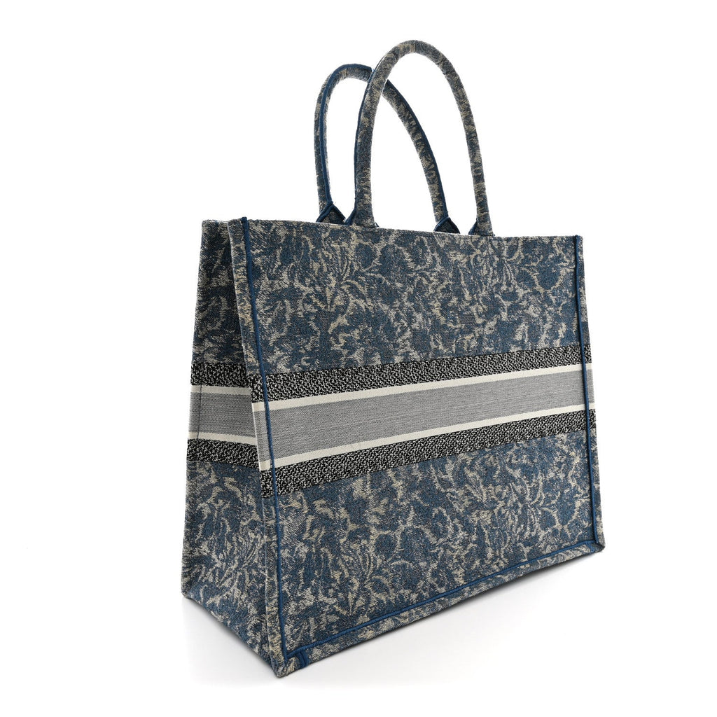 Canvas Embroidered Large Brocart Book Tote Blue