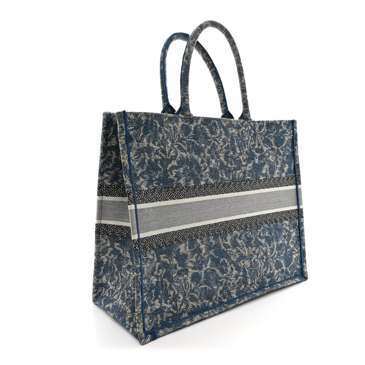 Canvas Embroidered Large Brocart Book Tote Blue