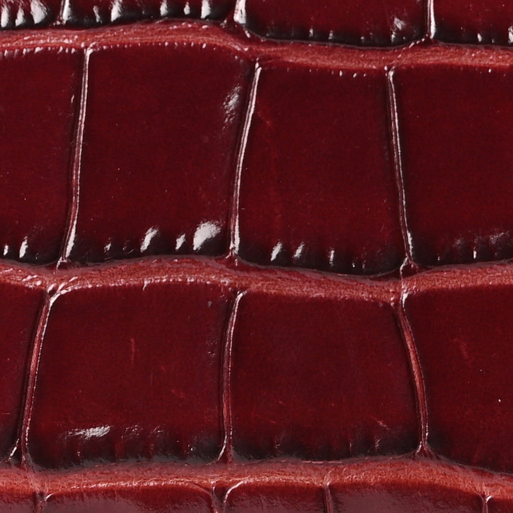 Shiny Calfskin Crocodile Embossed Small Hourglass Top Handle Bag Dark Red