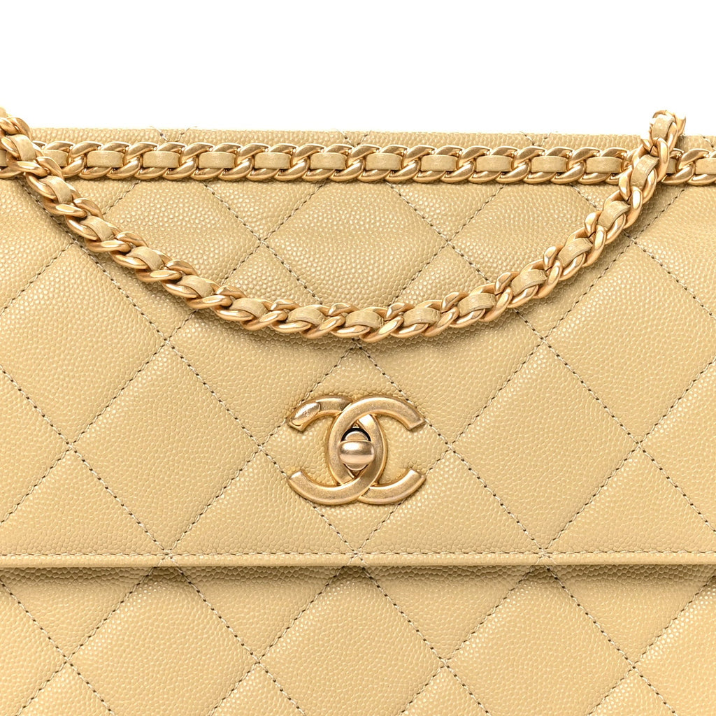 Caviar Quilted Chain Frame Flap  Light Green