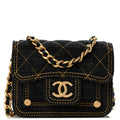 Denim Quilted Double You Mini Flap Black Golden
