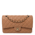 Caviar Quilted Medium Double Flap Light Brown
