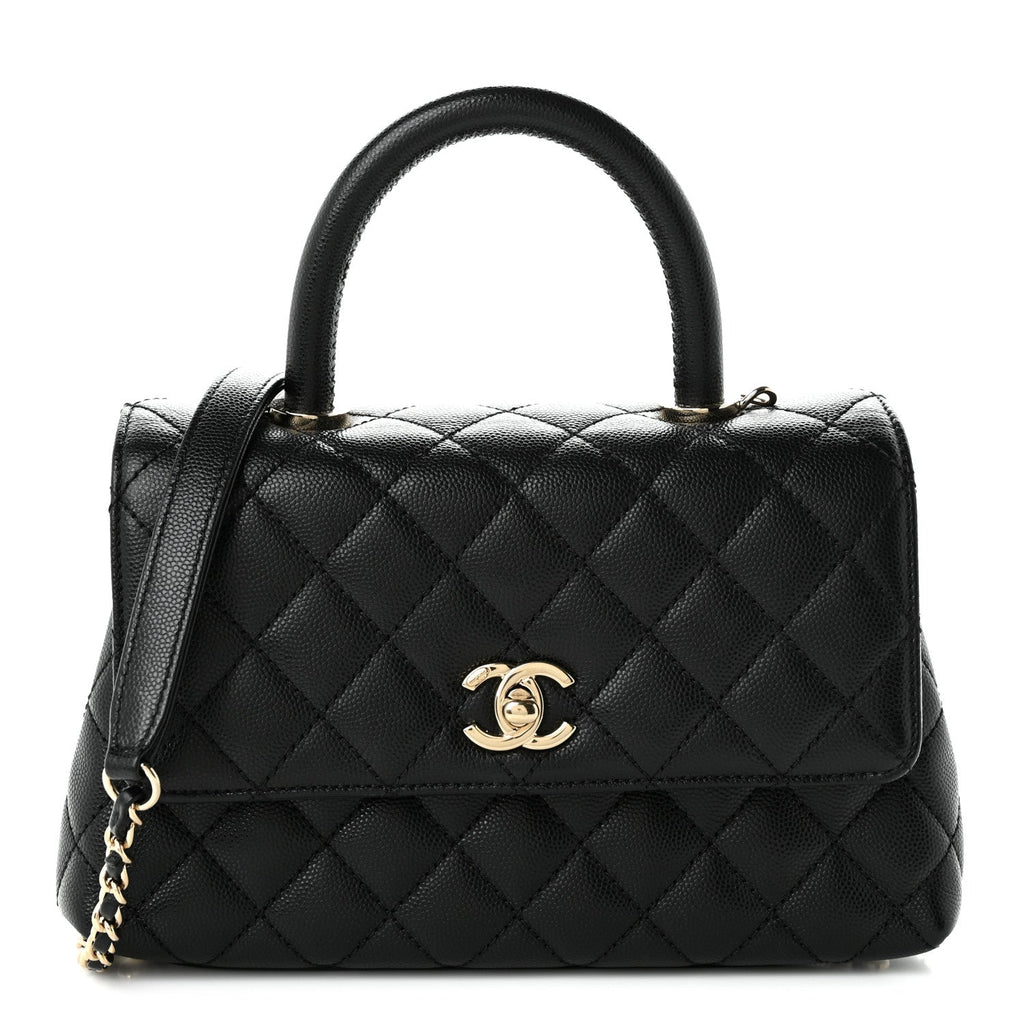 Caviar Quilted Mini Coco Handle Flap Black