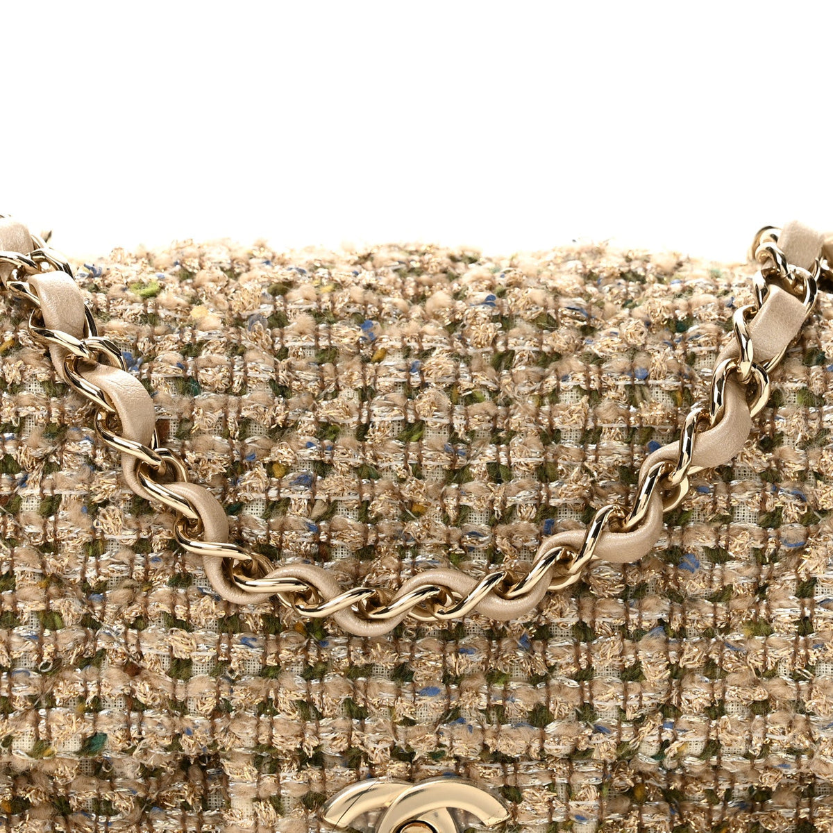 Tweed Quilted Mini Rectangular Flap Beige