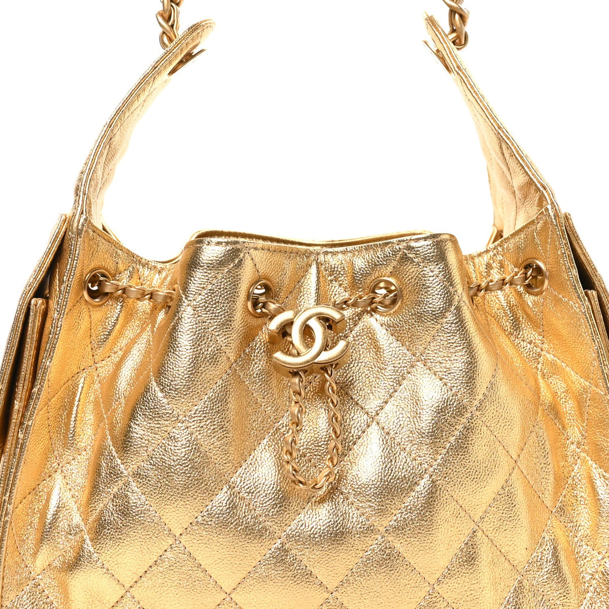 Metallic Caviar Quilted Small Chanel 25 Handbag Gold