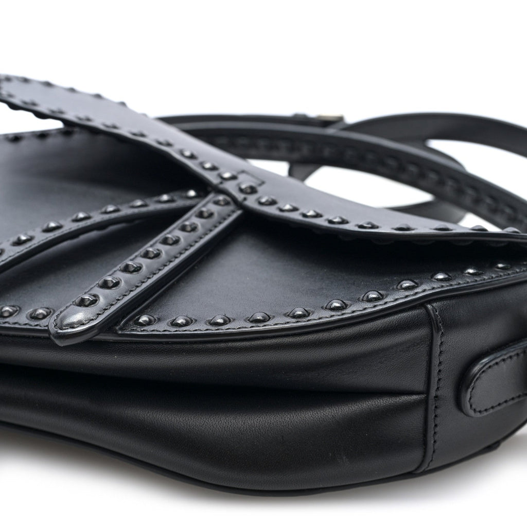 Calfskin Studded Saddle Bag With Strap Black