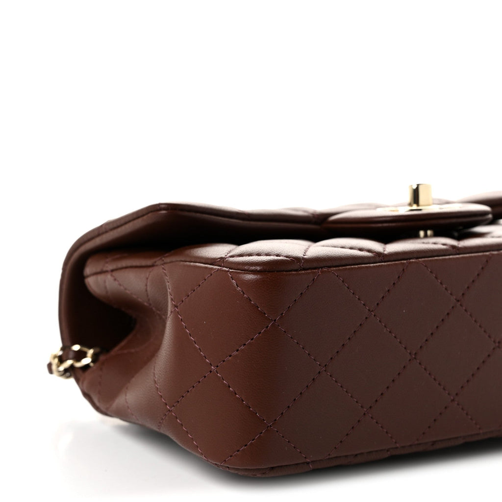 Lambskin Quilted Mini Top Handle Rectangular Flap Dark Brown