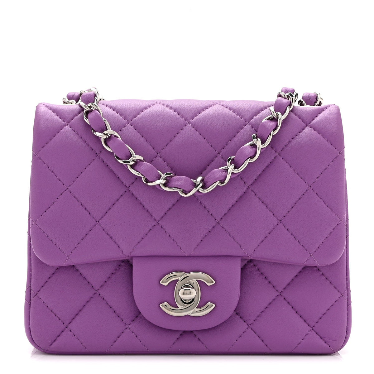 Lambskin Quilted Mini Square Flap Purple