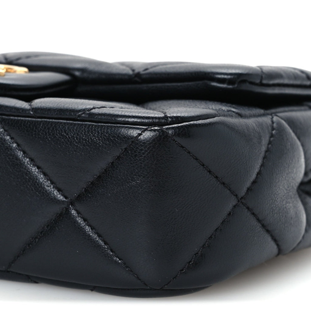 Lambskin Pearl Quilted Mini Flap Black