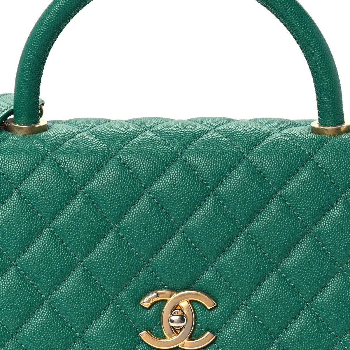 Caviar Quilted Small Coco Handle Flap Green