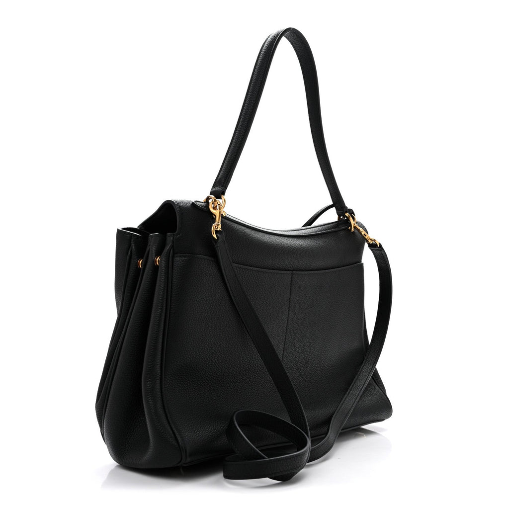 Grained Calfskin Medium Rodeo Top Handle Handbag Black