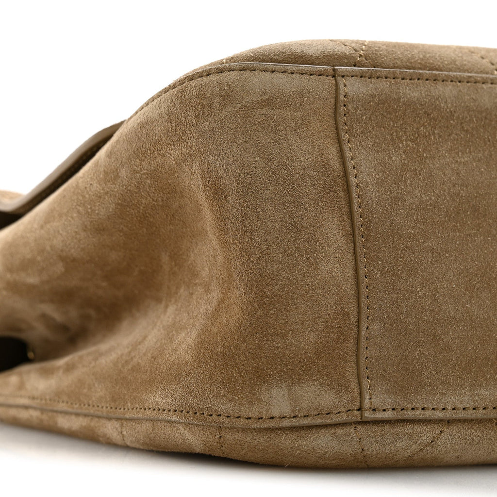 Suede Calfskin Small Souplissimo Maxi Flap Dark Beige