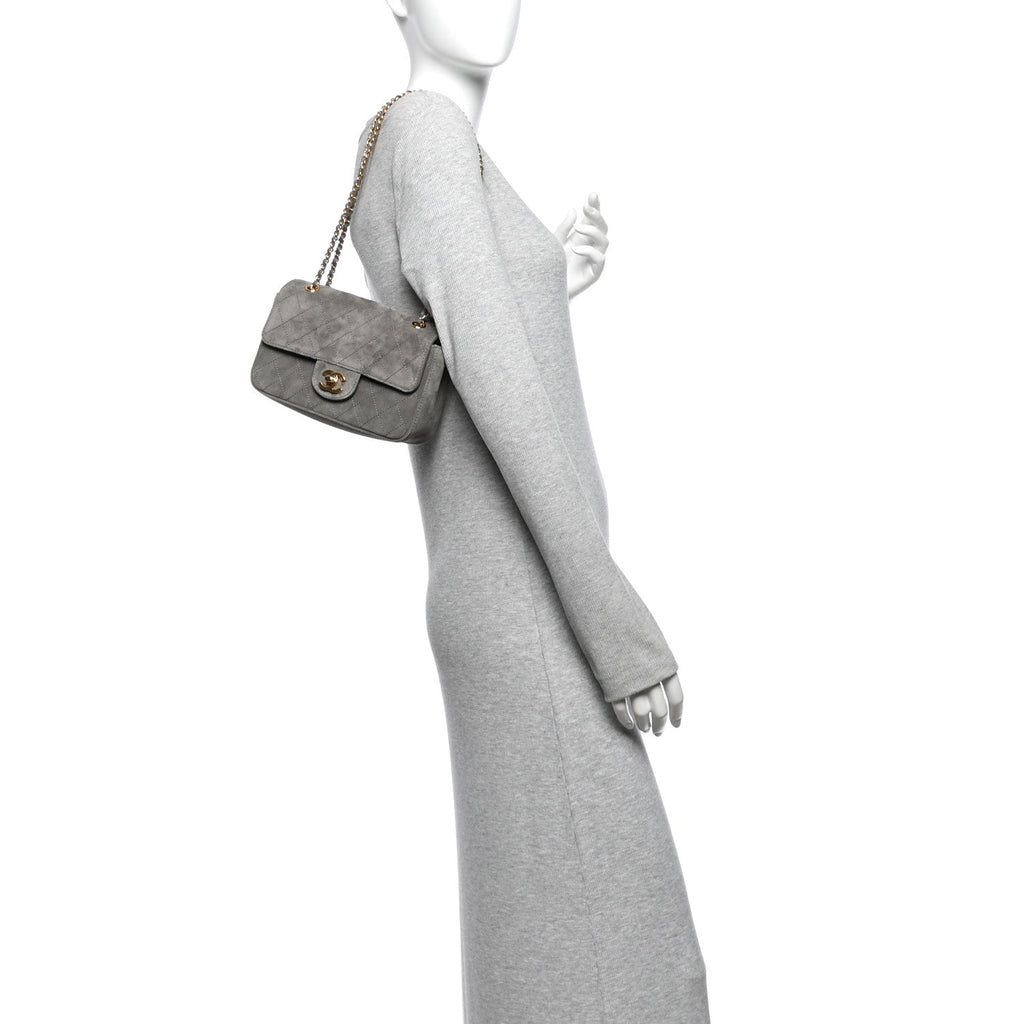 Suede Calfskin Mini Souplissimo Flap Dark Grey