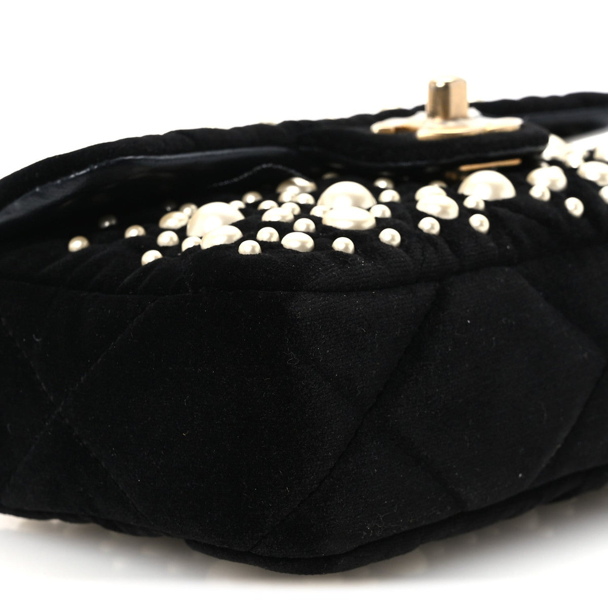 Velvet Pearl Mini Flap Bag Black