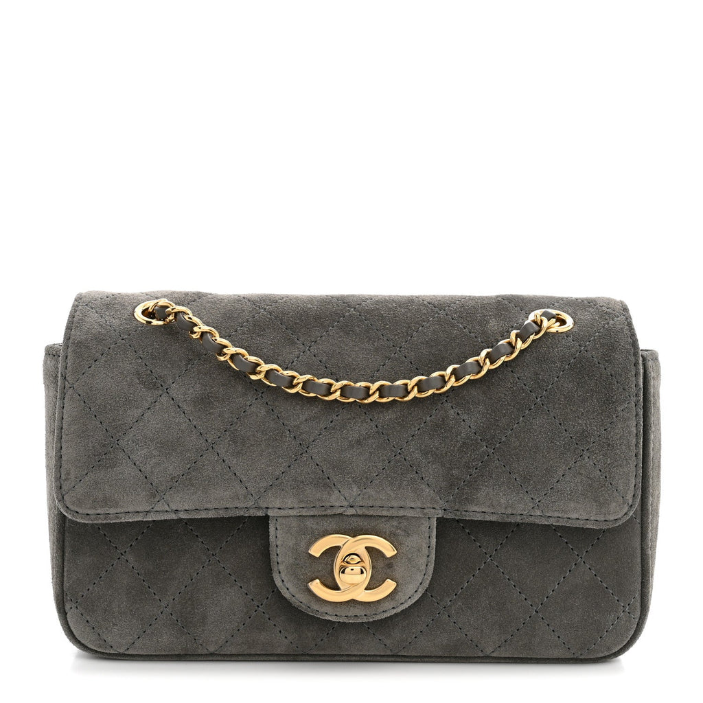 Suede Calfskin Mini Souplissimo Flap Dark Grey