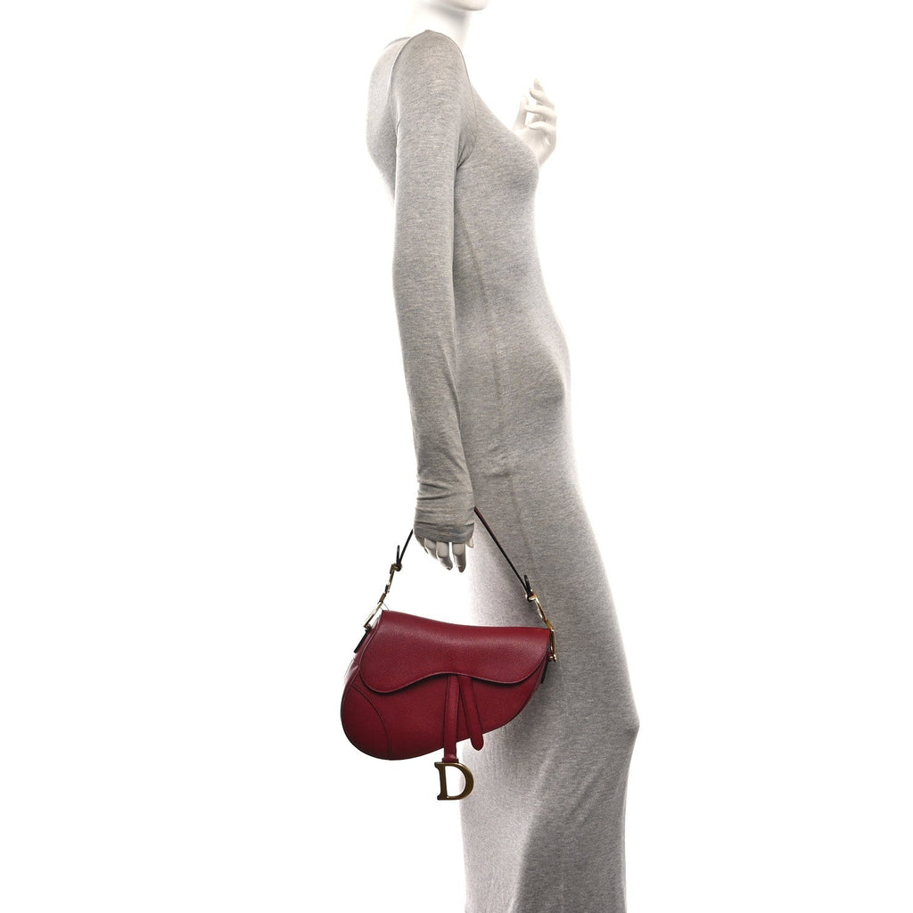 Grained Calfskin Saddle Bag Red