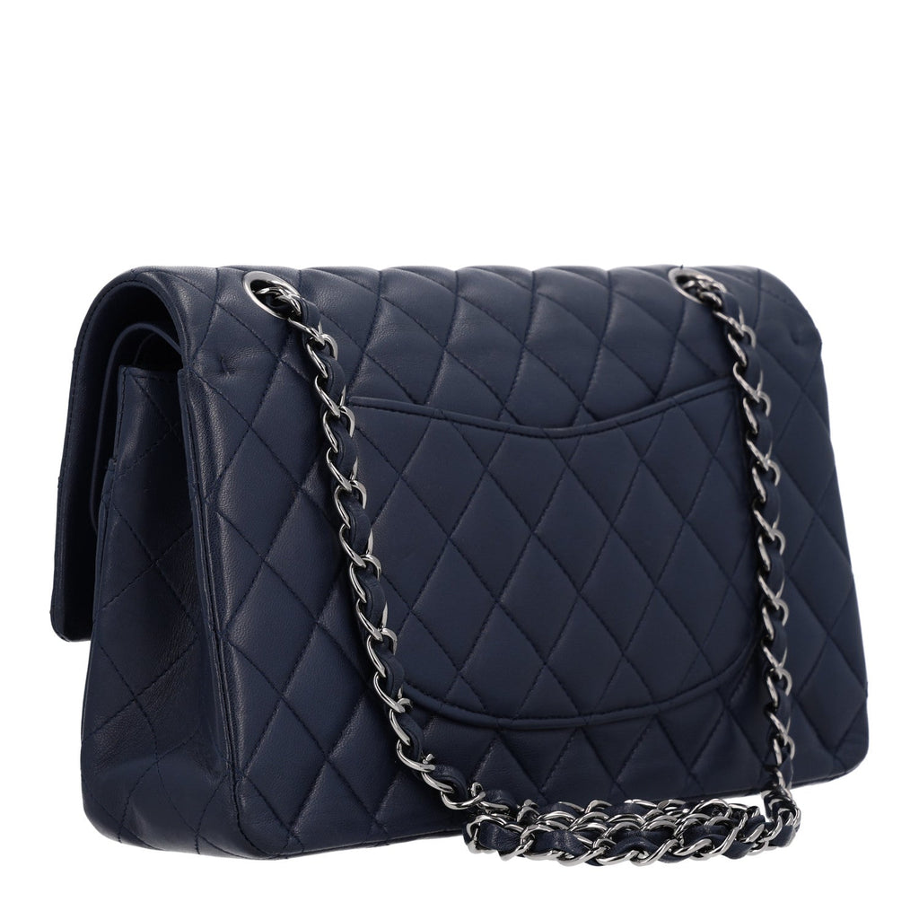 Lambskin Quilted Medium Double Flap Navy