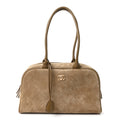 Suede Calfskin Perfect Bowling Bag Dark Beige