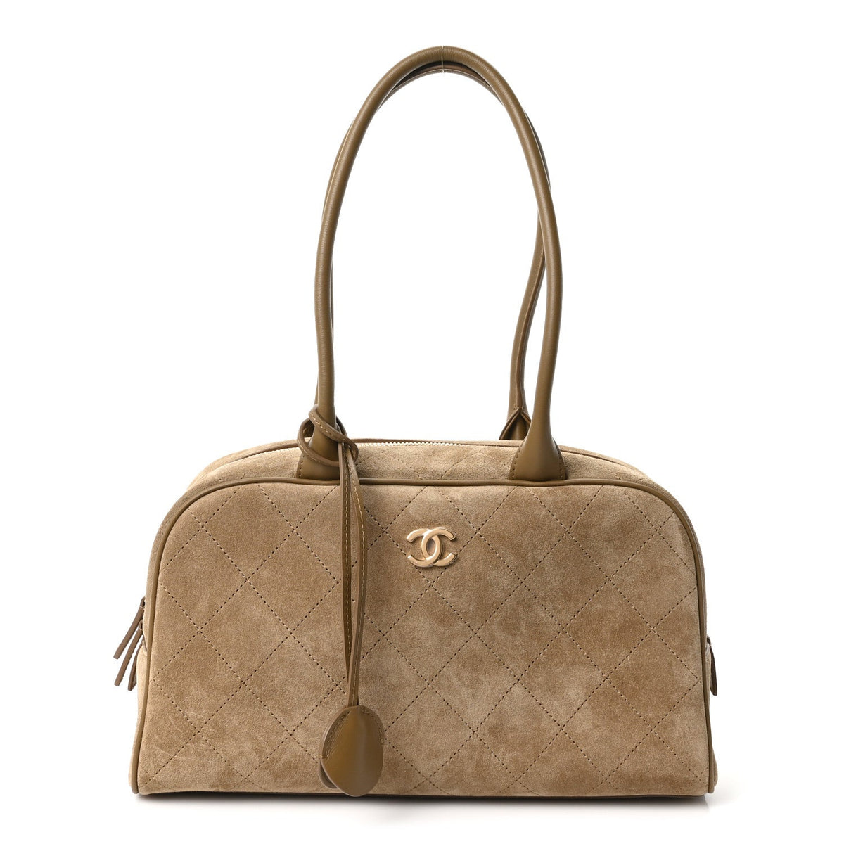 Suede Calfskin Perfect Bowling Bag Dark Beige