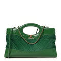 Shiny Lambskin Pony Hair East West 31 Shopping Bag  Green
