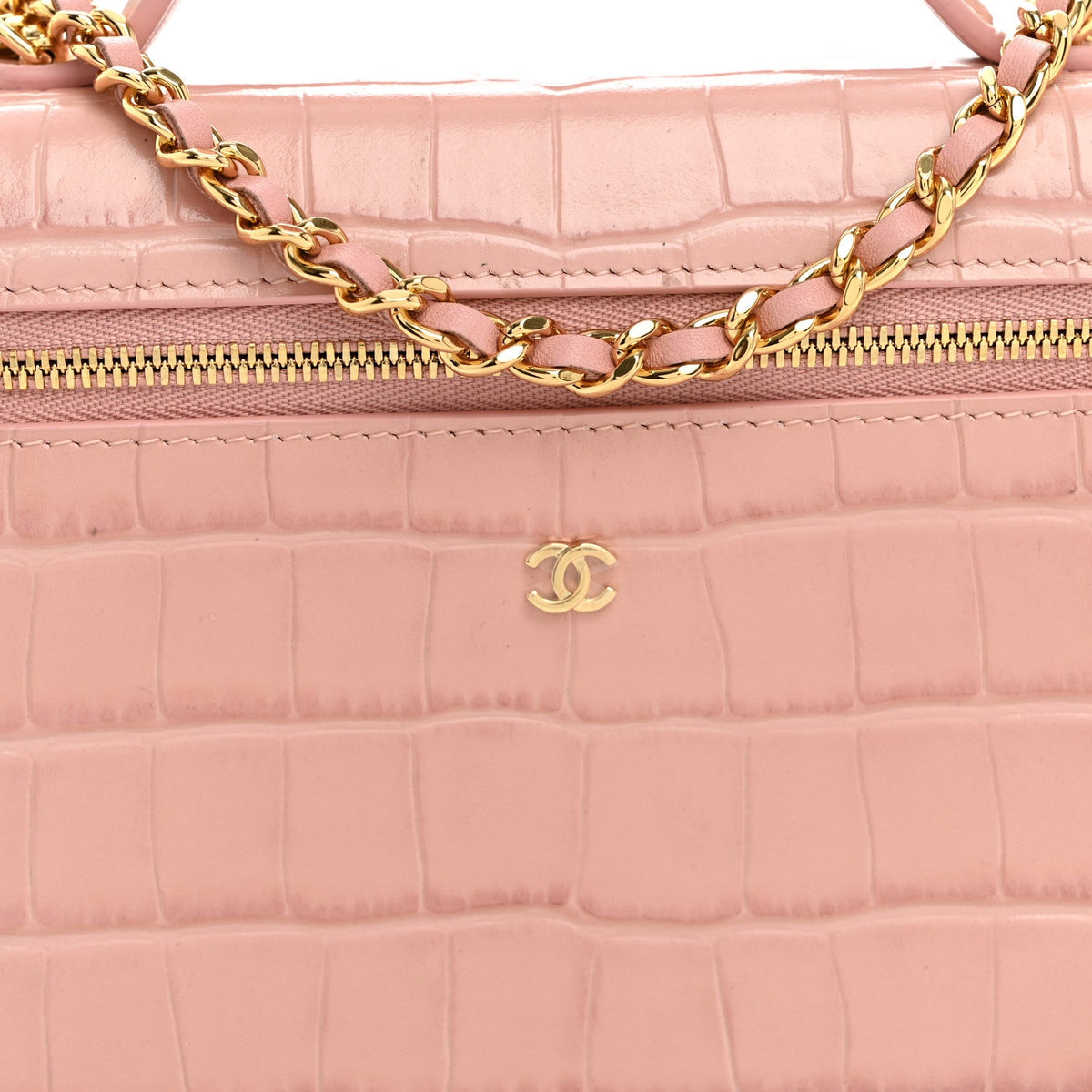 Calfskin Crocodile Embossed Crococo Exoticoco Vanity With Chain Light Pink