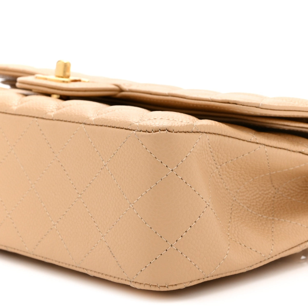Caviar Quilted Medium Double Flap Beige