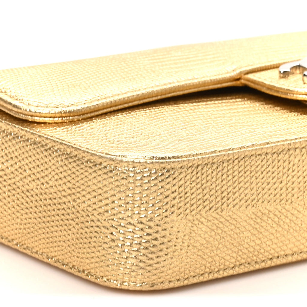 Metallic Calfskin Lizard Embossed Small East West Flap Gold