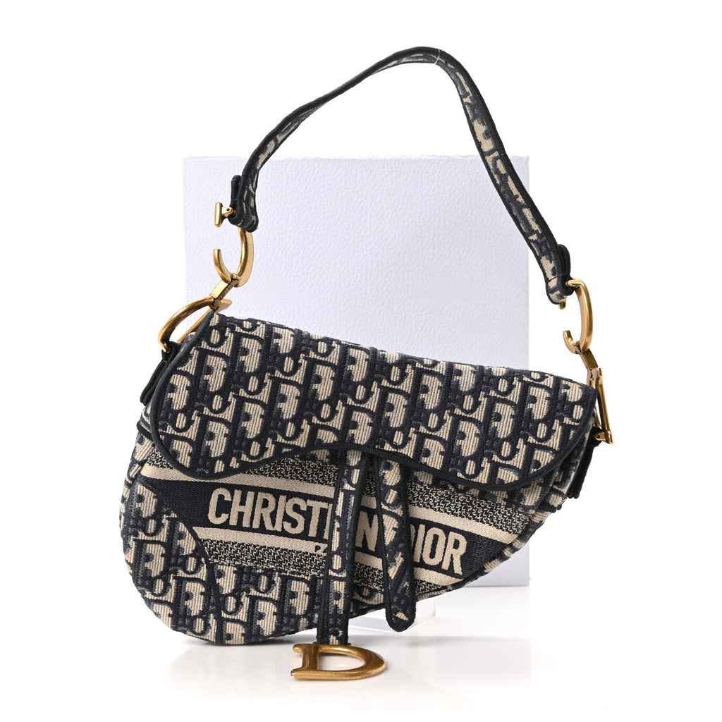 Oblique Embroidered Saddle Bag Blue