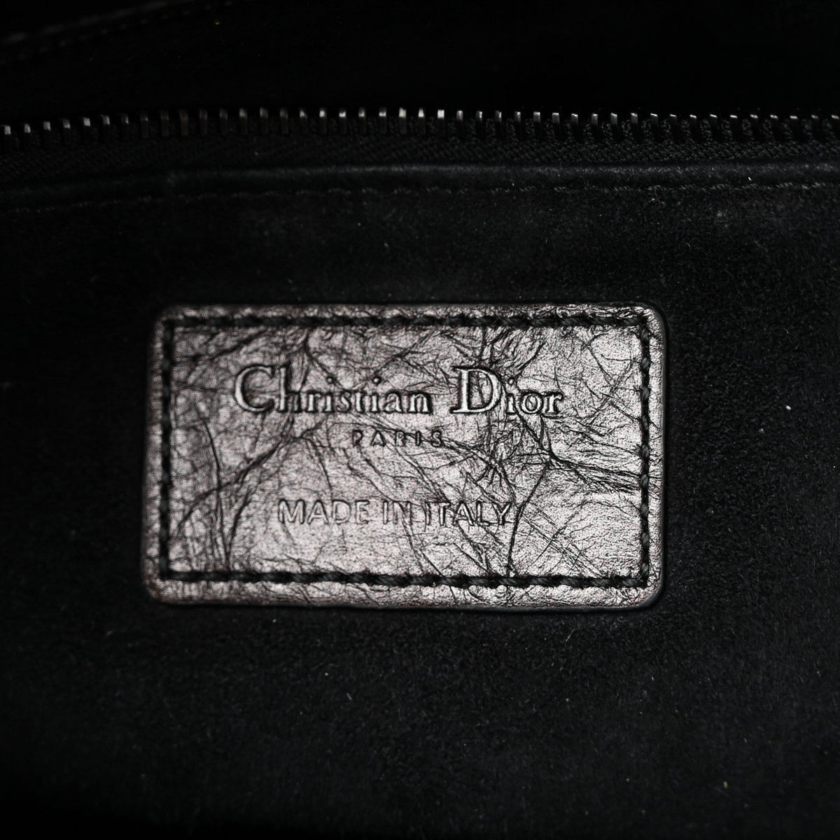 Crinkled Calfskin Cannage Medium Lady Dior Black